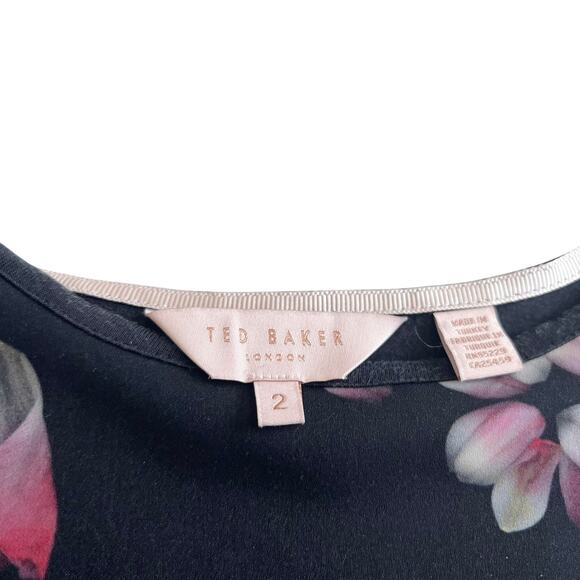 Ted Baker Villeaw Kensington Miraya Black Floral Print Short Sleeve Tee Size 2 - Picture 4 of 9